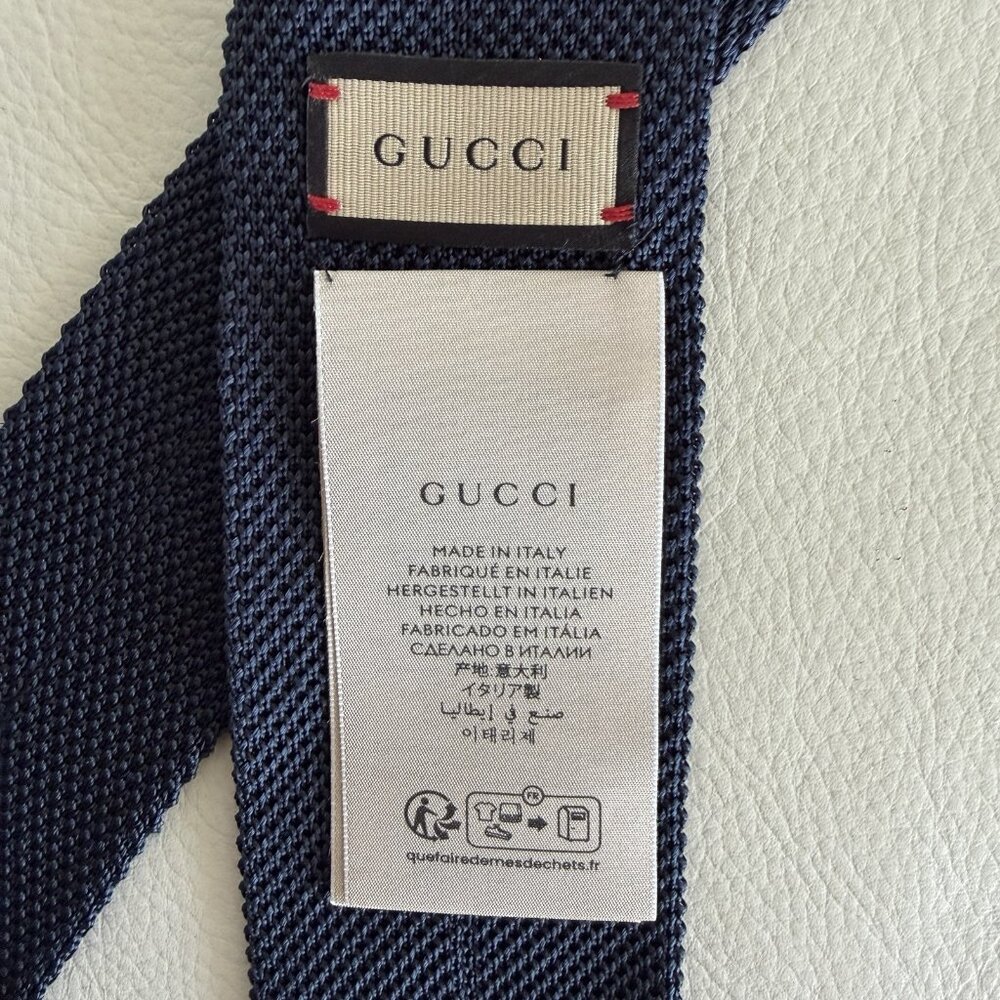 NEW GUCCI Knitted silk Double G tie Blue - Picture 7 of 9
